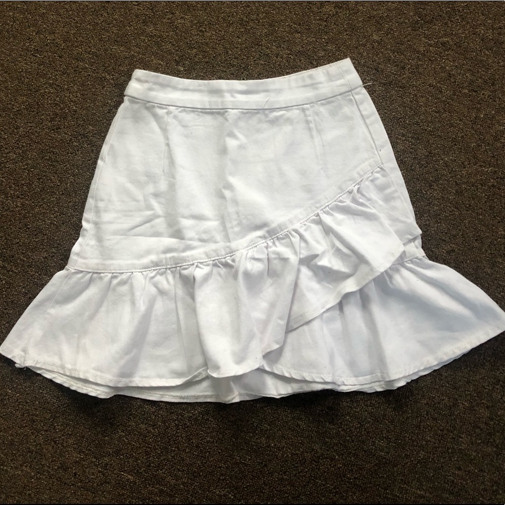 White Ruffle Denim Skirt